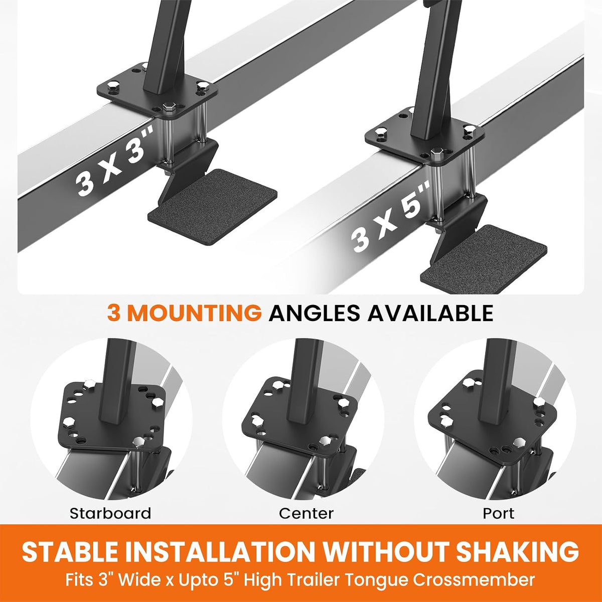 Heavy Duty Boat Trailer Steps, Fits 3"x3", 4"x4" & 3"x5", 880 lb Capacity Front-mounted Boat Trailer Steps 1