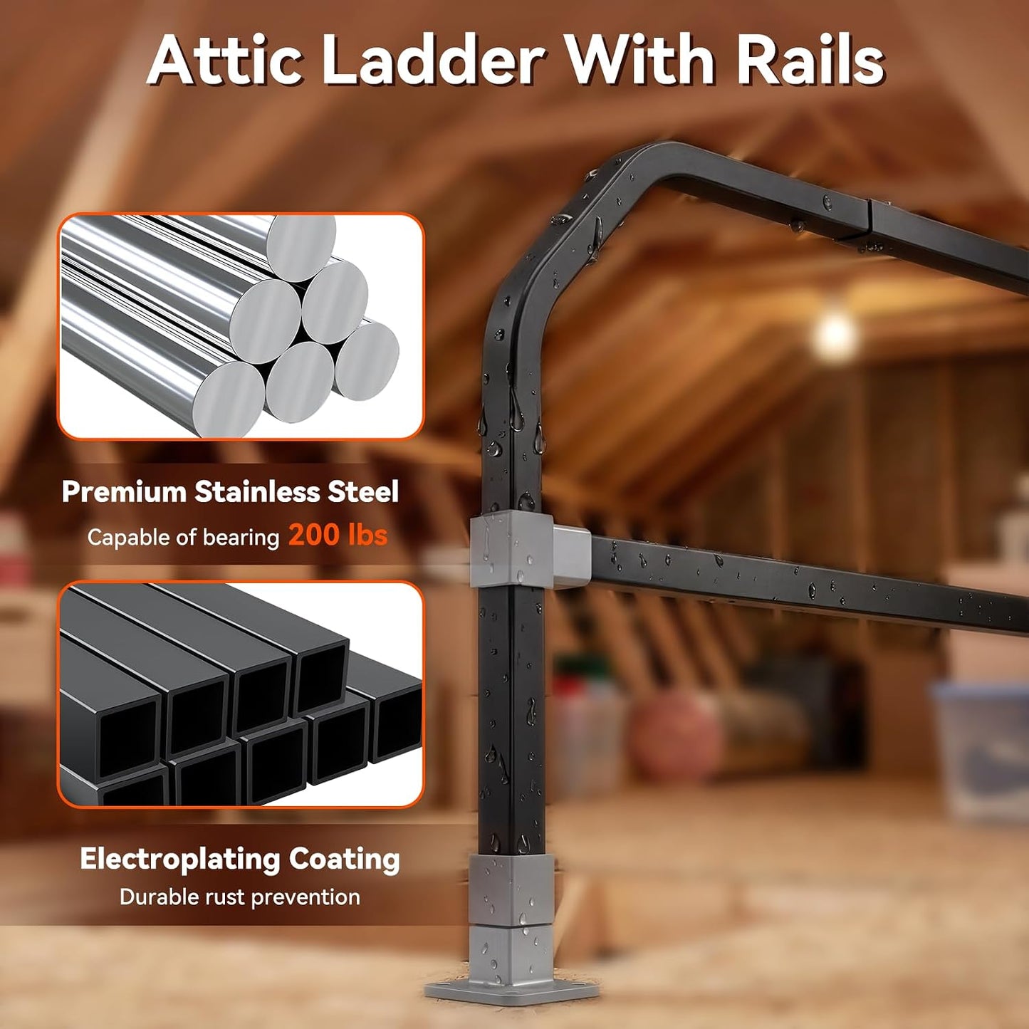 Lift Attic Ladder Safety Railing, Three-Layer Safety Handrail, Adjustable Attic Ladder Climbing Assistance Railing, Three-Sided Guardrail Reduce Fall Risk for Ascend Descend at Storage Loft