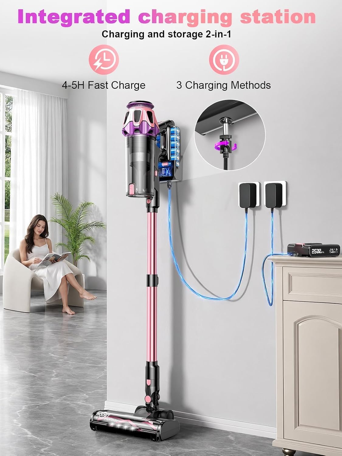 Cordless Vacuum Cleaner, 50KPa 45Mins 9-in-1 Self-Standing Stick Vacuum