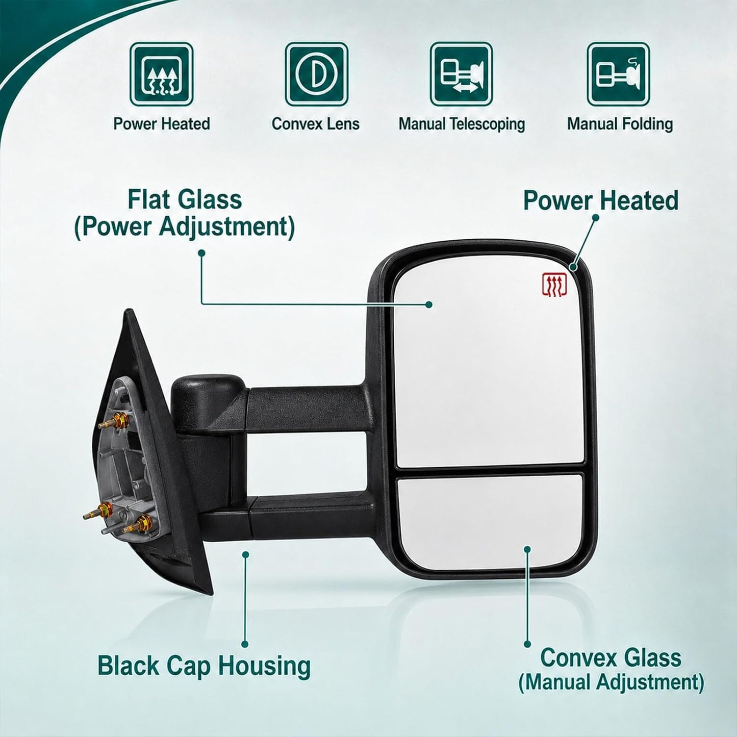 Towing Mirrors, Fit 2007 2008 2009 2010 2011 2012 2013 2014 Chevy Silverado GMC Sierra 1500 2500HD 3500HD(2007 New Body Style ONLY) Power Adjusted Glass Heated Tow Mirror Side Mirror Black
