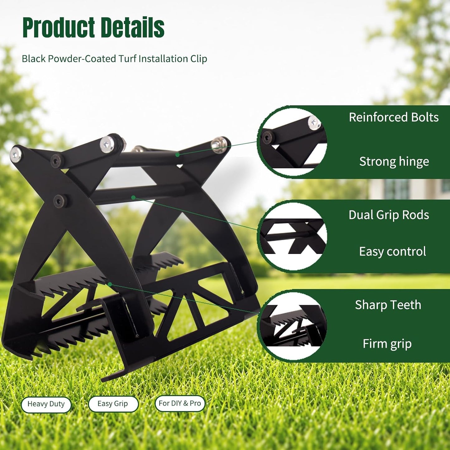 Heavy Duty Artificial Turf Gripper, Serrated Grass Stretcher | Serrated Jaw Pull Tool, Rustproof Cold Rolled Steel Turf Installation Puller for Landscaping, Patio, Backyard & Soccer Field