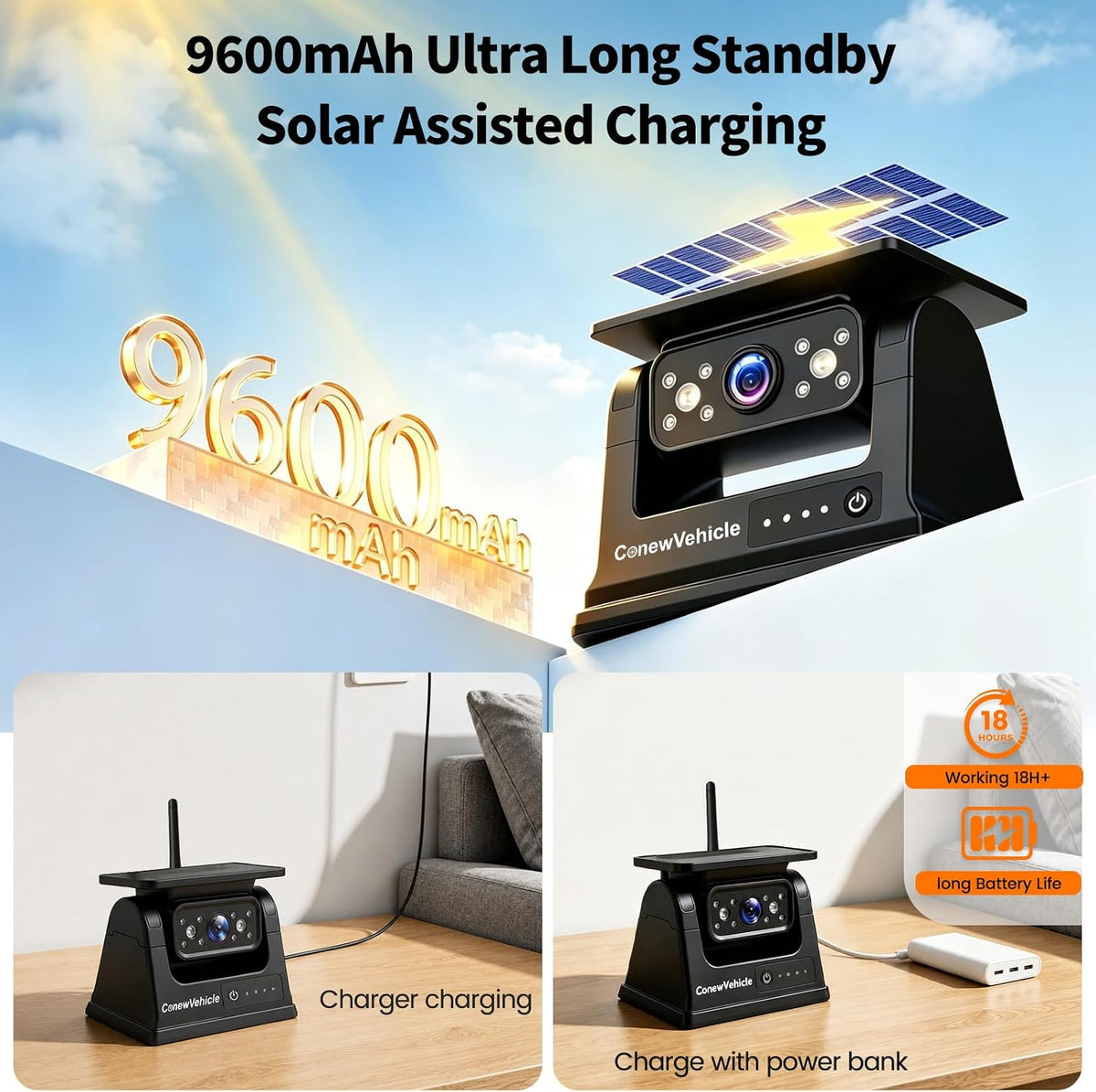 Magnetic Solar Wireless Backup Camera with 5 Inch Monitor 5In Monitor+1*Cam