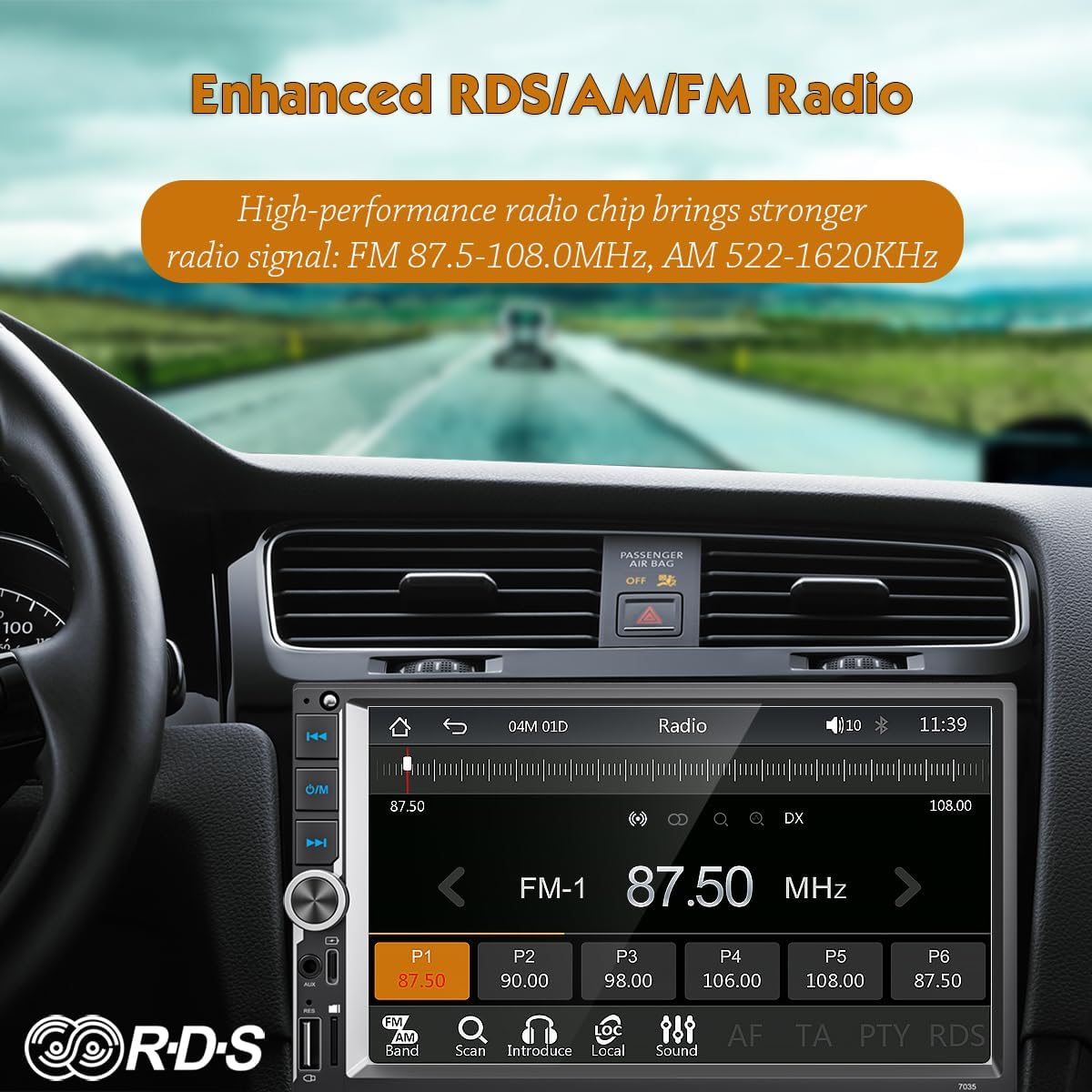 6.9 Inch Car Stereo with Wireless Apple CarPlay & Android Auto, Wireless AirPlay Mirror Link, Double Din Radio with 1024*600 Toucscreen, AM/FM RDS, Bluetooth, Type-C/USB/TF/AUX, 12-LED Backup Camera