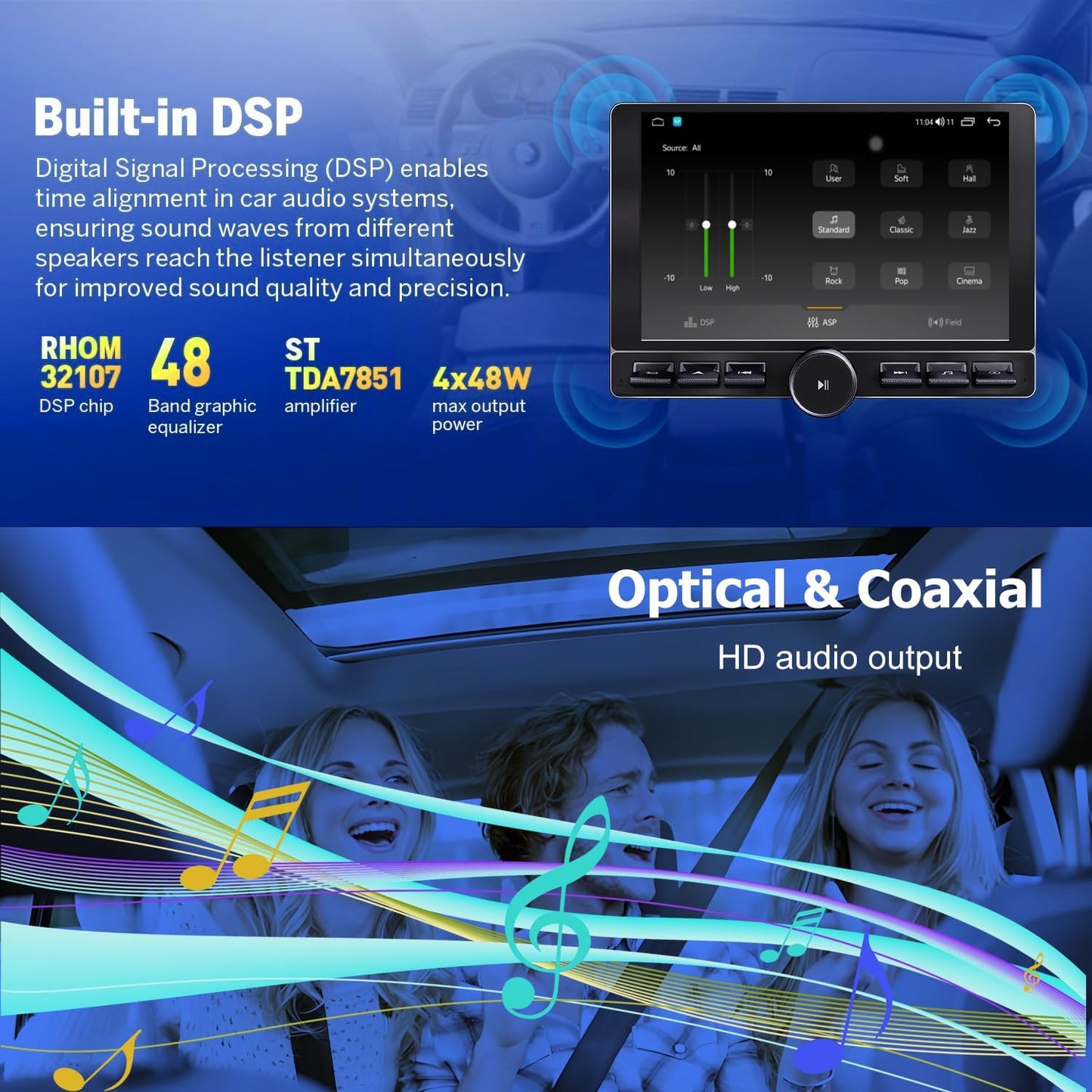 10.6" Double Din Car Radio with Wireless CarPlay & Android Auto | Android 13 Stereo with IPS Touchscreen, 4G SIM, Knob Button, GPS, DSP, WiFi, Bluetooth, SWC, Subwoofer Output