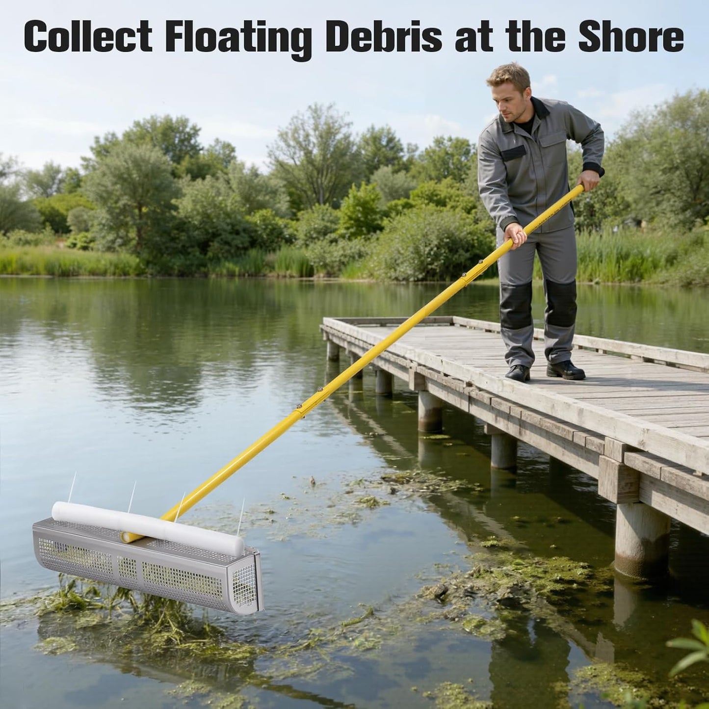 28'' Aluminum Debris Collector for Lake & Ponds, Yellow.