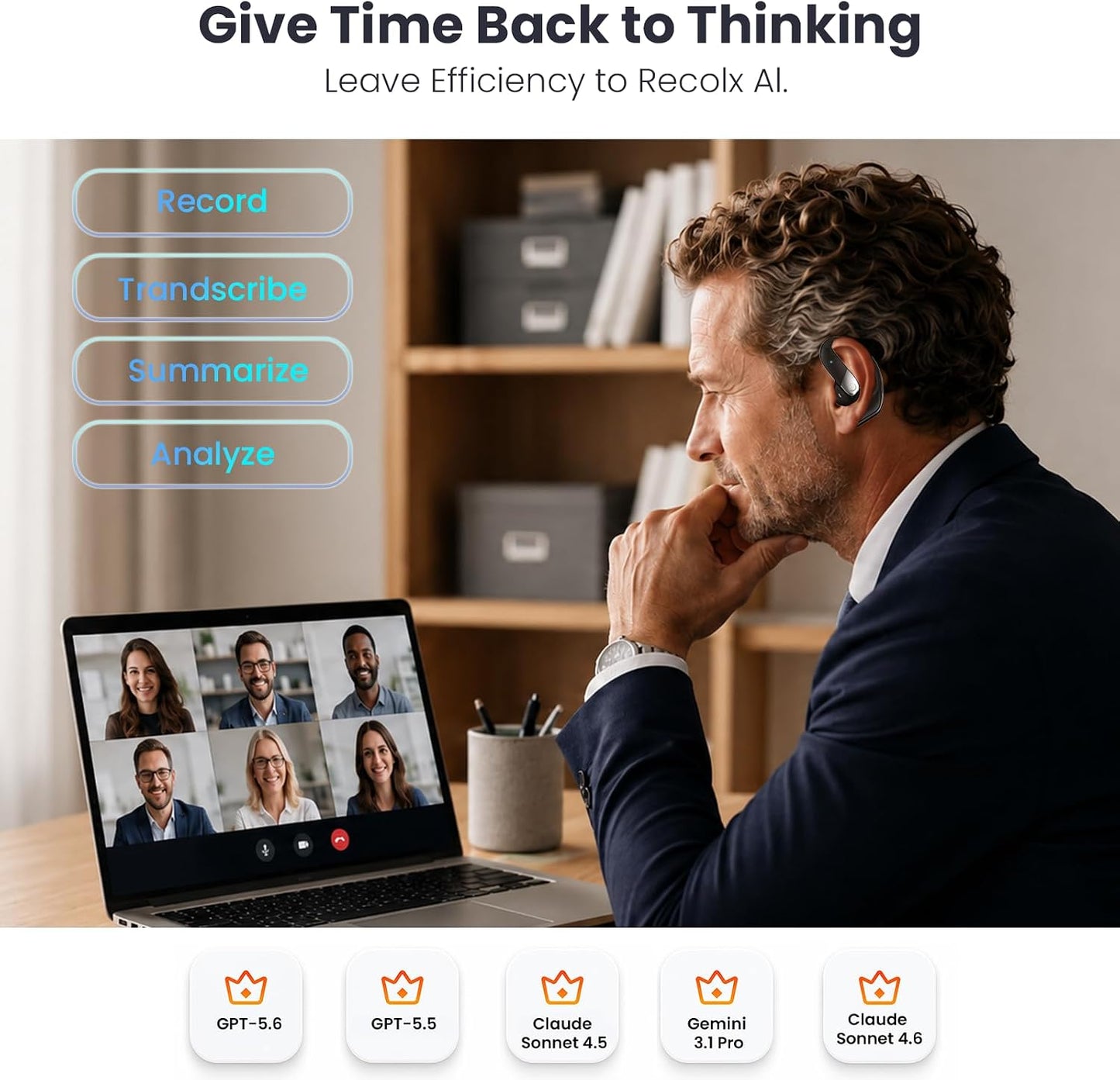 Recolx GPT5.6 AI Voice Recorder, Recording Note Taking Earbuds with APP