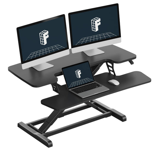 FLEXISPOT Standing Desk Converter 36" Desk Riser, Height Adjustable Desktop Riser Sit Stand Computer Workstation, Spacious Stand Up Desk Converter for Laptop Keyboard and Monitor Setup, Black Black 36"