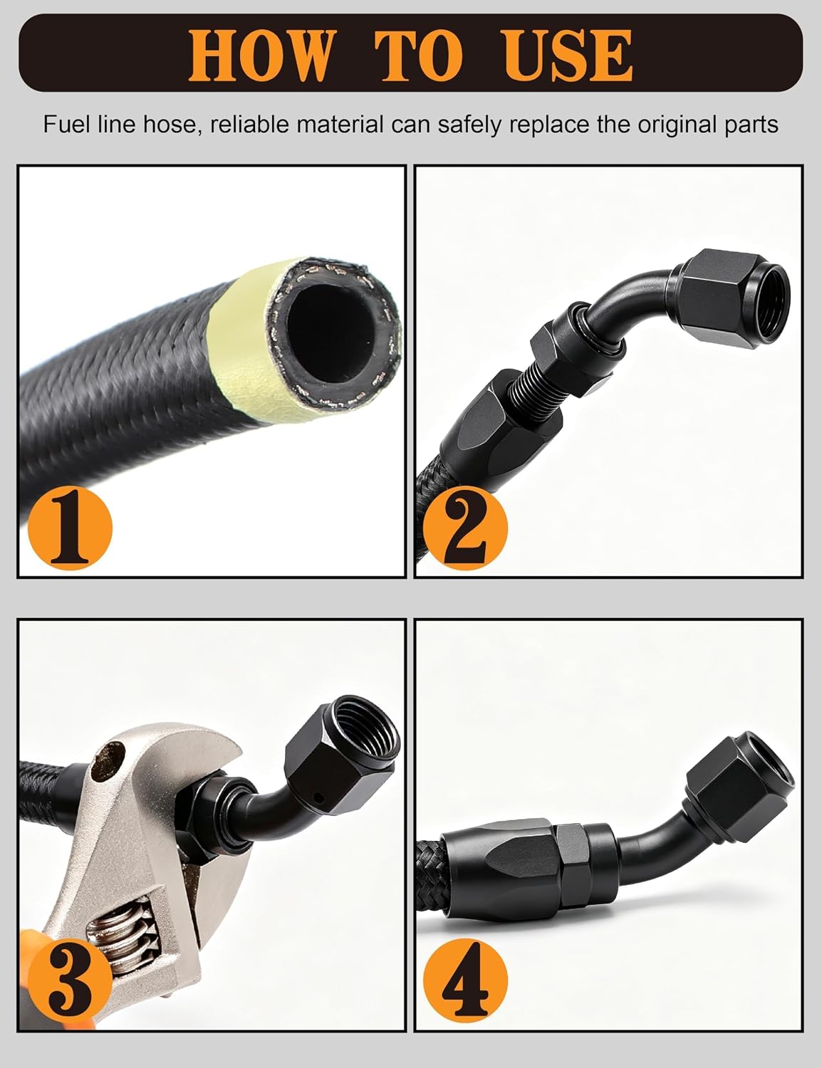8AN Nylon Braided CPE Fuel Oil Hose, 20 ft 1/2-inch Fuel Line with Fittings Kit, Not for PTFE E85
