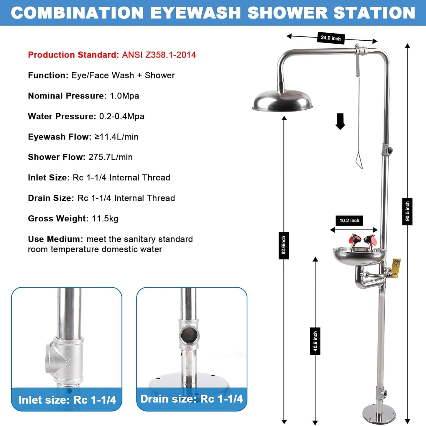 Emergency Eyewash and Shower Station - OSHA Approved  First Aid Eyewash Station Kit