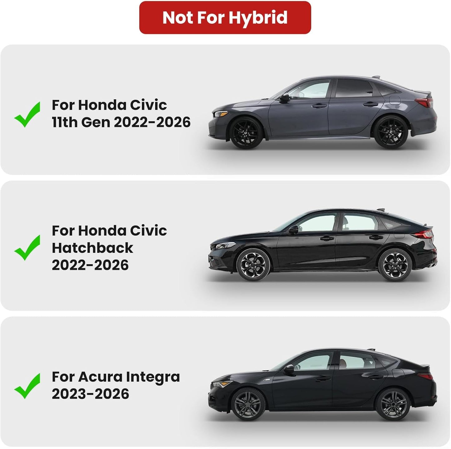 Floor Mats for Honda Civic 2022-2026 Sedan Hatchback Si | Include Sport, Not for Hybrid, with & w/o USB Port | 1st & 2nd Row, All Weather TPE Floor Mats for Acura Integra 23-25