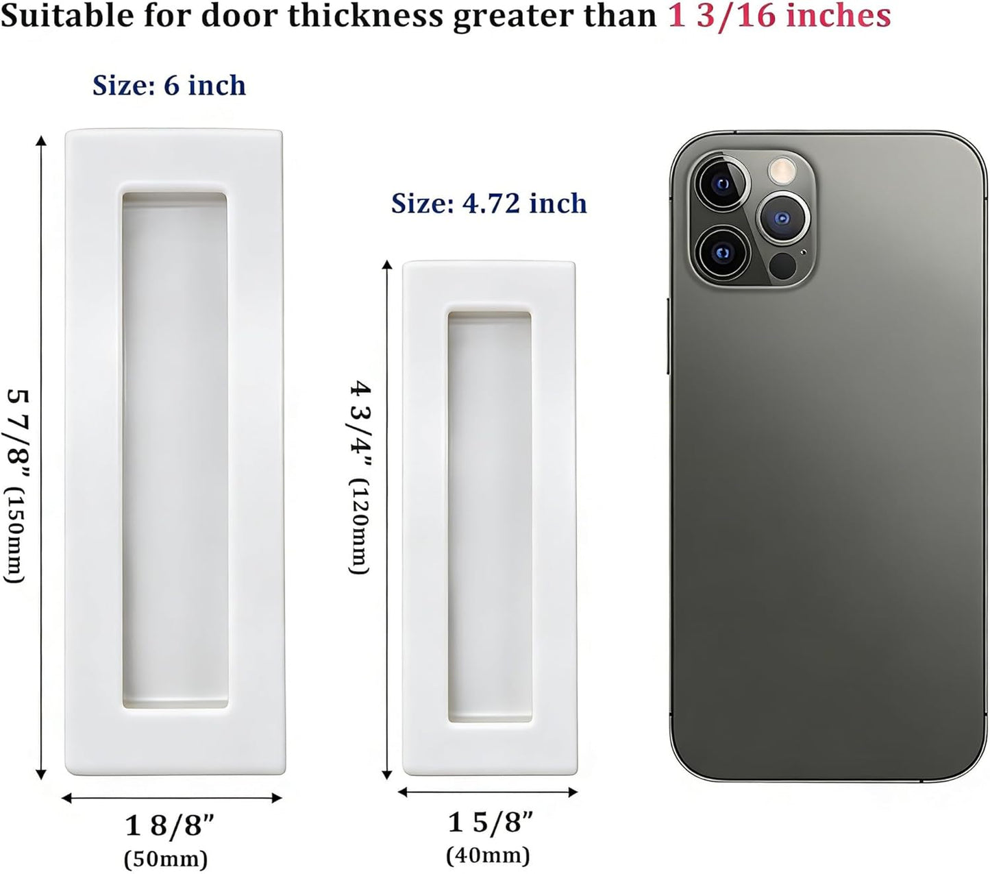 Dontay Sliding Pocket Door Handles, 304 Stainless Steel Non Locking Pocket Door Hardware, Recessed Flush Finger Pulls, Heavy Duty Edge Pull (4 Set, White, 4.72 Inch)