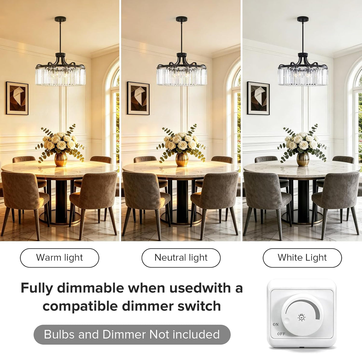 6-Light Modern Crystal Chandeliers, 20'' Black Chandeliers for Dining Room