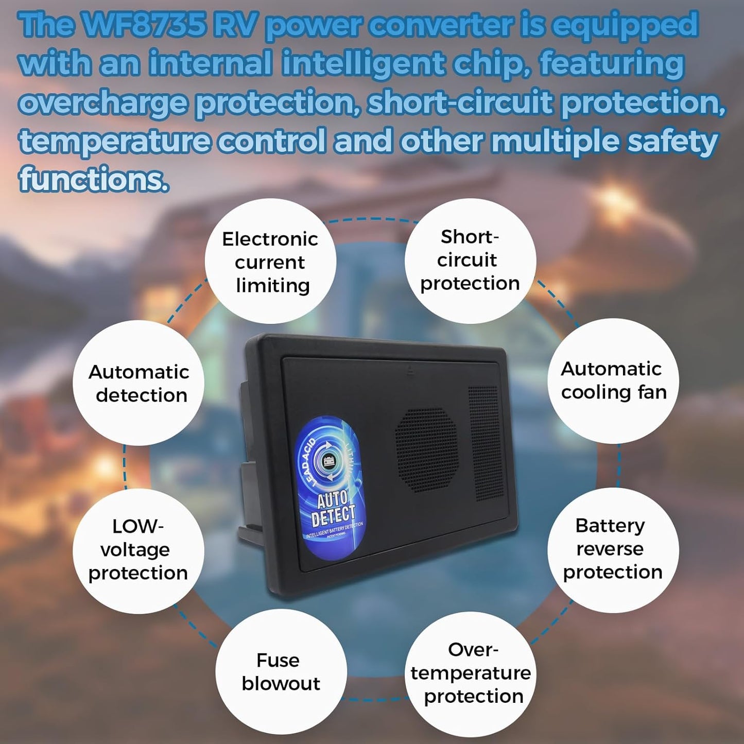 WF-8735-AD RV Converter Charger 30 Amp Power Center, Black 35 Amp DC Output, 3-Stage Charging, WF-8735 Converter for RV,Camper,Caravan,Travel Trailer