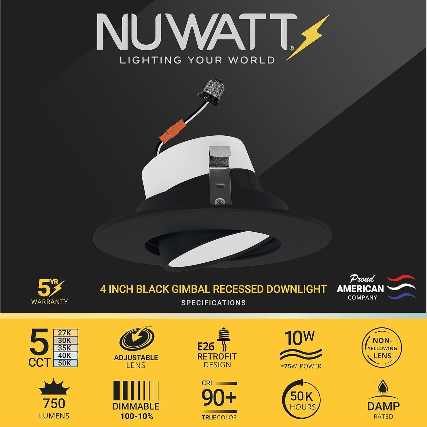 24 Pack Retrofit 4 Inch Gimbal LED Recessed Light White Trim, High Lumen, 750lm, 10W, 5CCT 2700K/3000K/3500K/4000K/5000K Selectable, Dimmable, Adjustable Lens Eyeball Downlight, ETL Listed