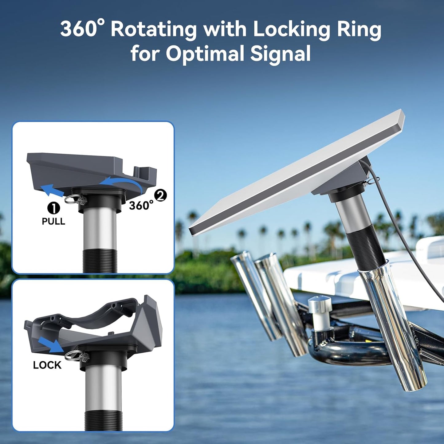 Starlink Mini Mount, Marine-grade 360° Swive Fishing Rod Holder Mount for Satellite Dish, Heavy-Duty & Lockable Starlink Mini Mounting Kit Starlink Mini Accessories for Boats Yachts Sailboats Trawlers