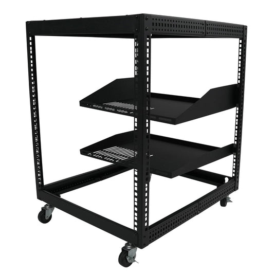 Pearington 12U Open Frame Server Rack, 23''-40'' Adjustable Depth, Free Standing or Wall Mount, 4 Post AV Rack with Casters, Holds Networking IT Equipment AV Gear Router Modem