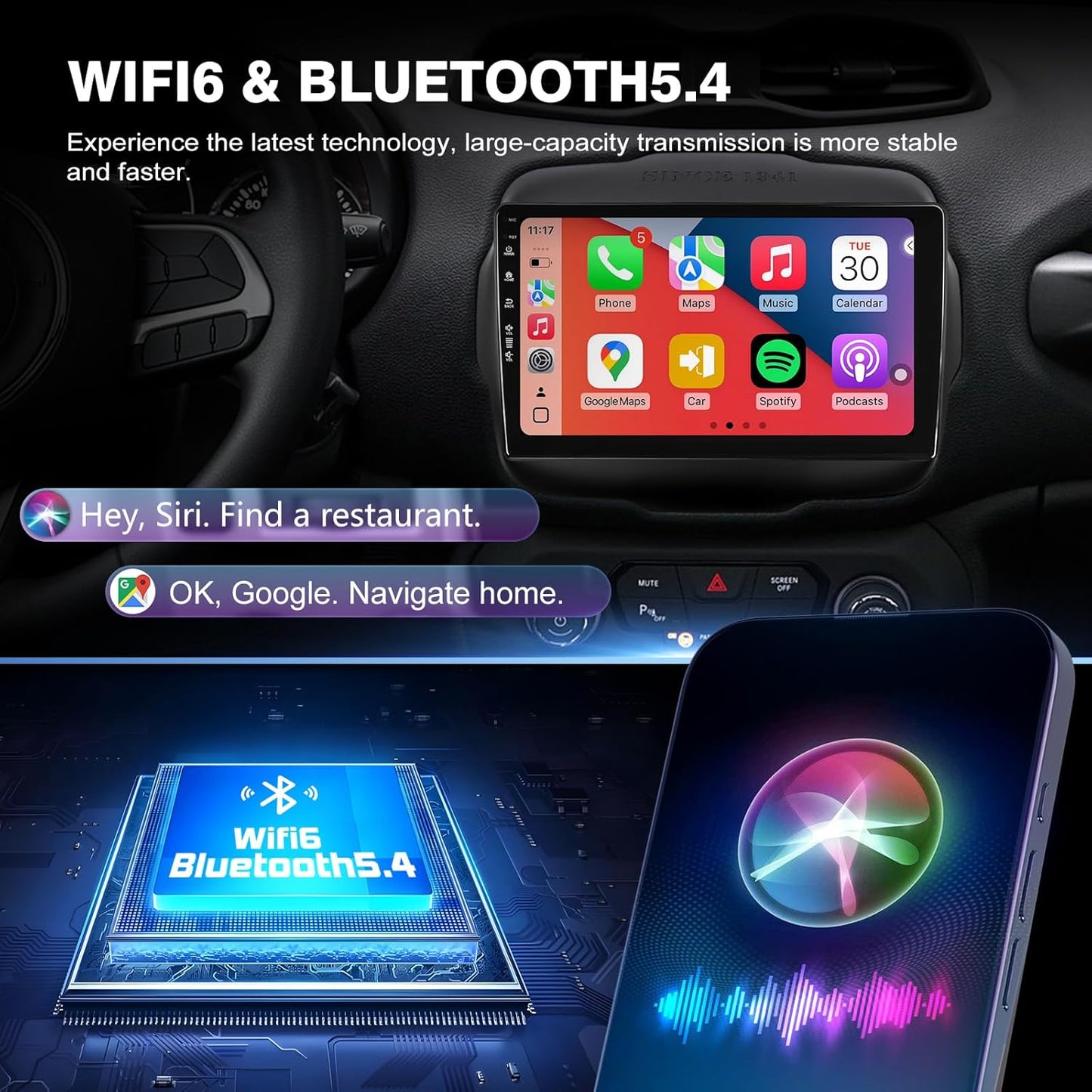 5G-WiFi6 Car Radio Stereo for Jeep Renegade 2015-2020,9 inch Android 13 Touchscreen Head Unit with Wireless Carplay Android Auto GPS Navigation Bluetooth SWC FM HD Backup Camera (2Ram 64Rom)