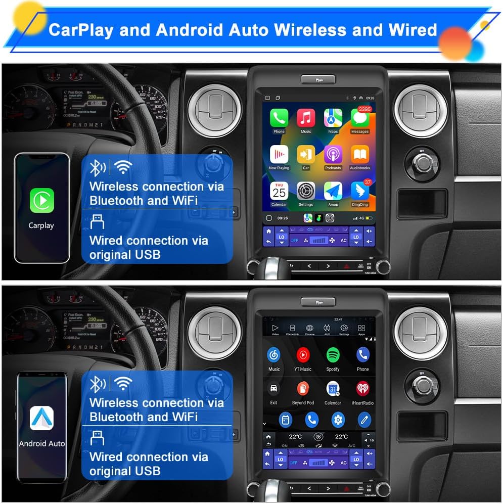 12.1" T-Style Android 15 Car Radio for Ford F150 2013-2014, 8-Core CPU 4GB+64GB with 4G SIM | Wireless Carplay & Android Auto | GPS | WiFi Bluetooth | FM AM RDS | SWC | DSP