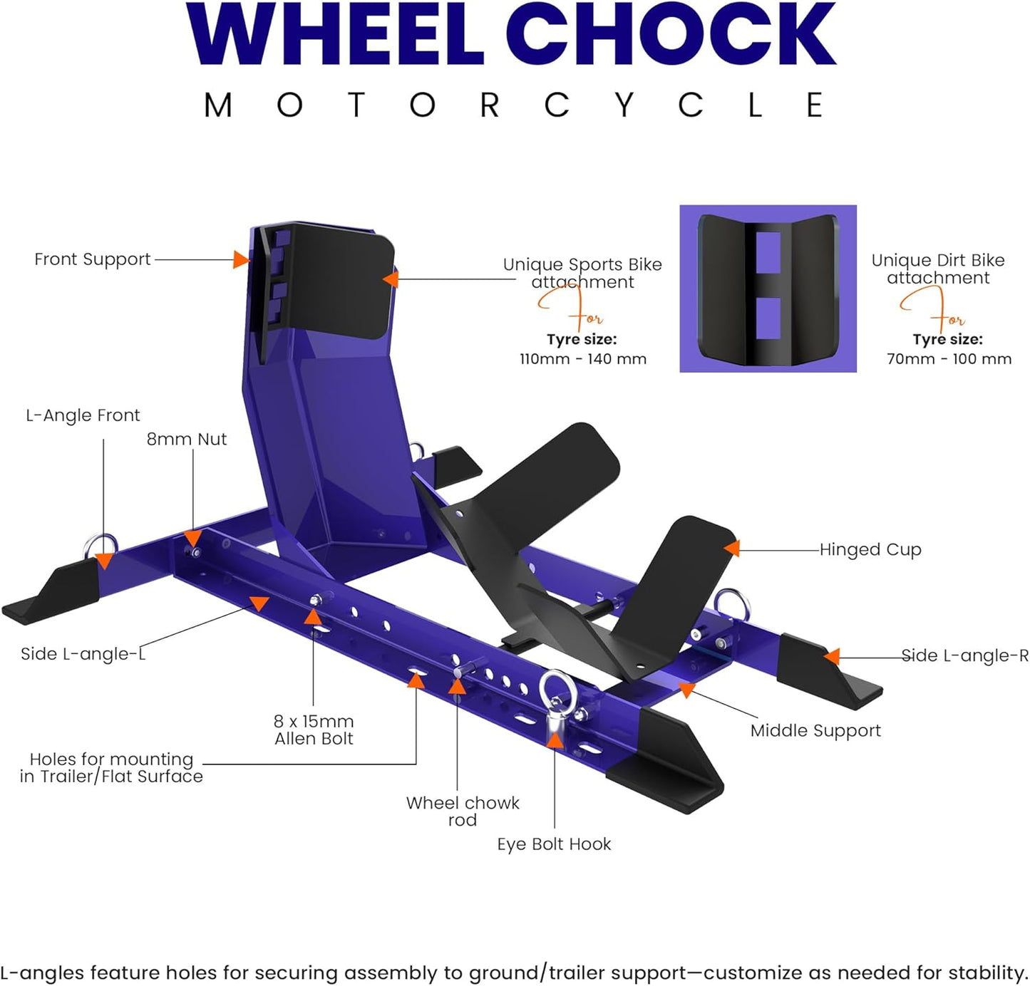GRAND PITSTOP Universal Wheel Chock for Motorcycle Stand for Trailer Completely Adjustable Detachable Foldable Wheel Chock (Blue) 4000 lbs Blue V1
