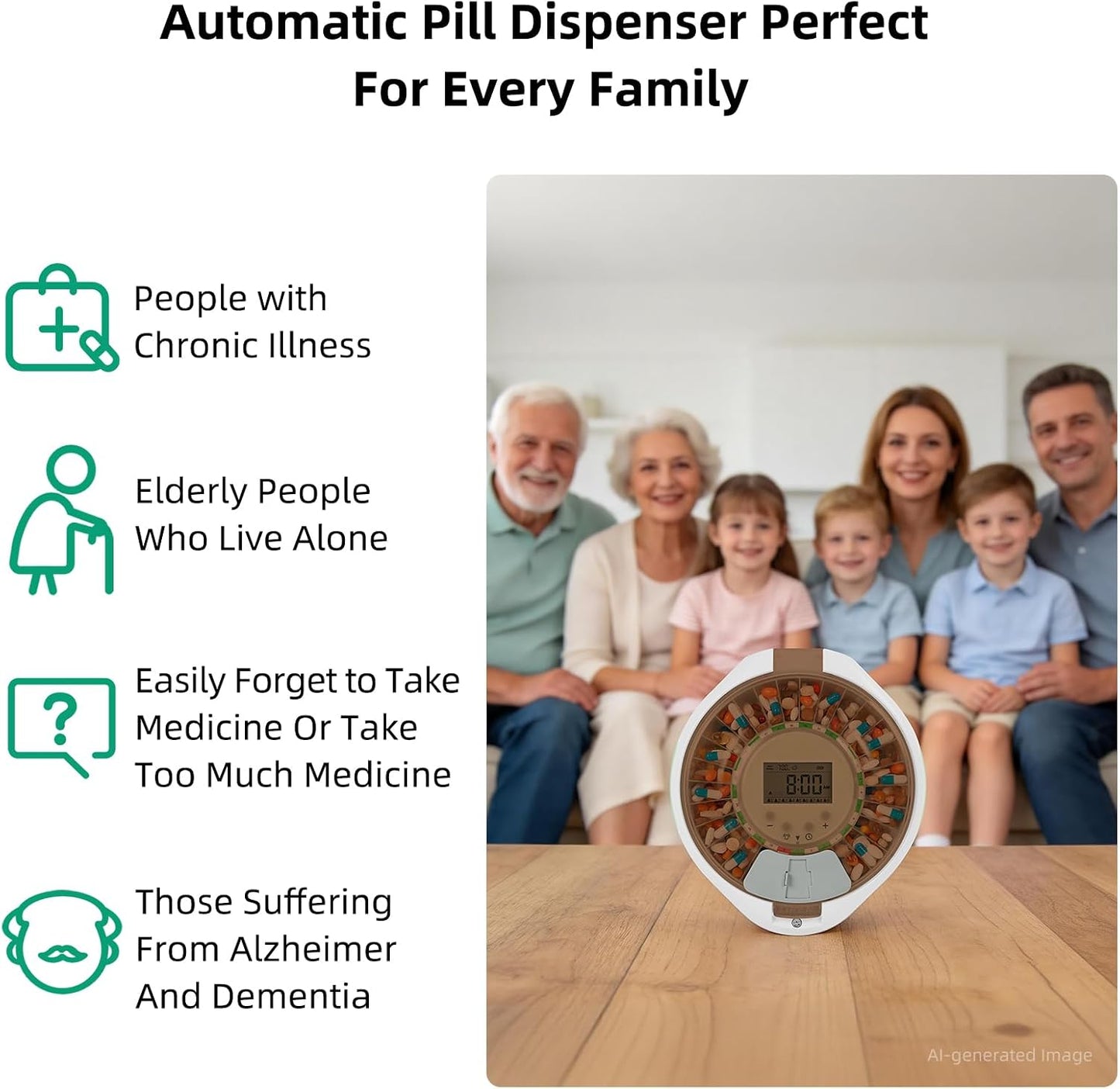 Locked Bluetooth Pill Dispenser for Caregivers App Track Adherence History | Top Lock & Ergonomic Flip Lid Friendly for Seniors, 28-Day Organizer with 9 Custom Alarms & Clear LCD, Sound-Light Reminders