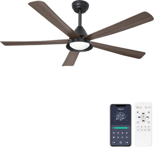 Ohniyou Outdoor Ceiling Fan with Light, 52&#39;&#39; Patio Ceiling Fan Remote/APP Control, Dimmable, Wet Rated, Farmhouse Ceiling Fan for Covered Por