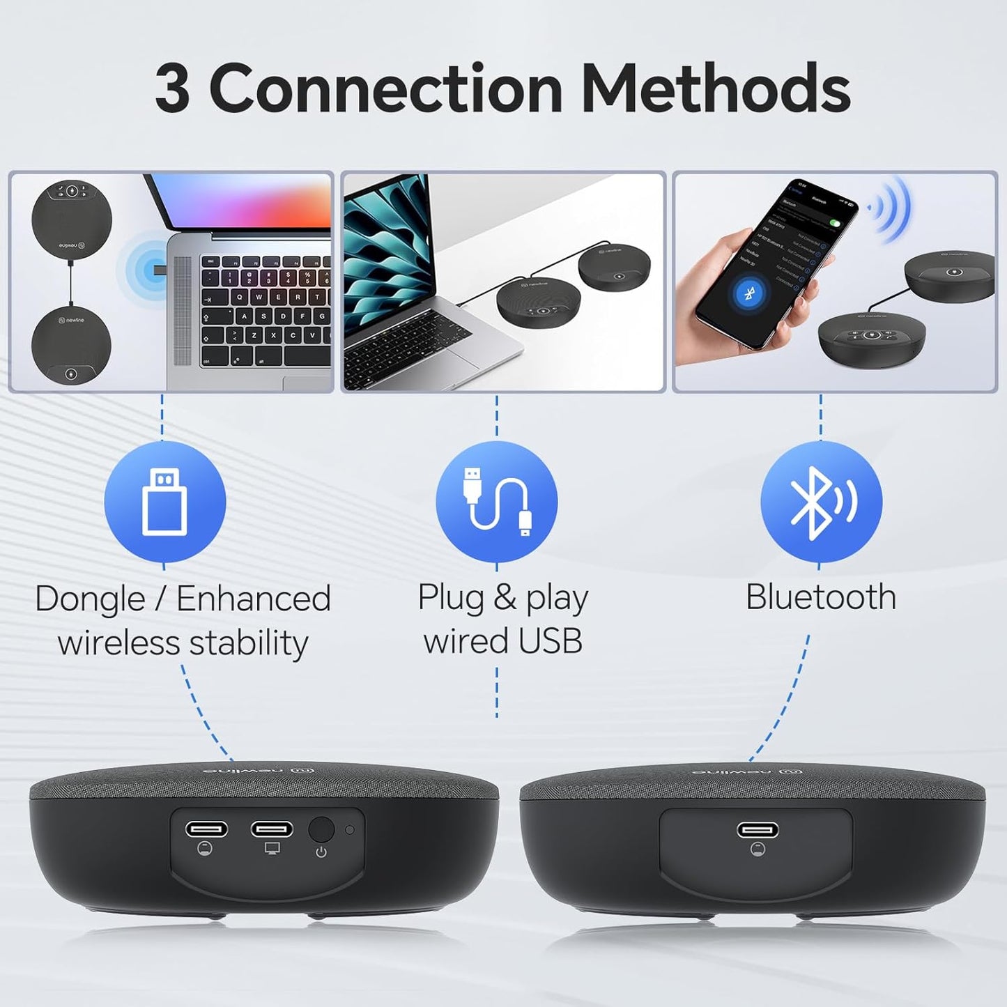 Bluetooth Speakerphone 2pk Bundle Conference Speaker and Microphone 360 Voice Pickup Noise Reduction Home Office USB Speakerphone with Daisy Chain