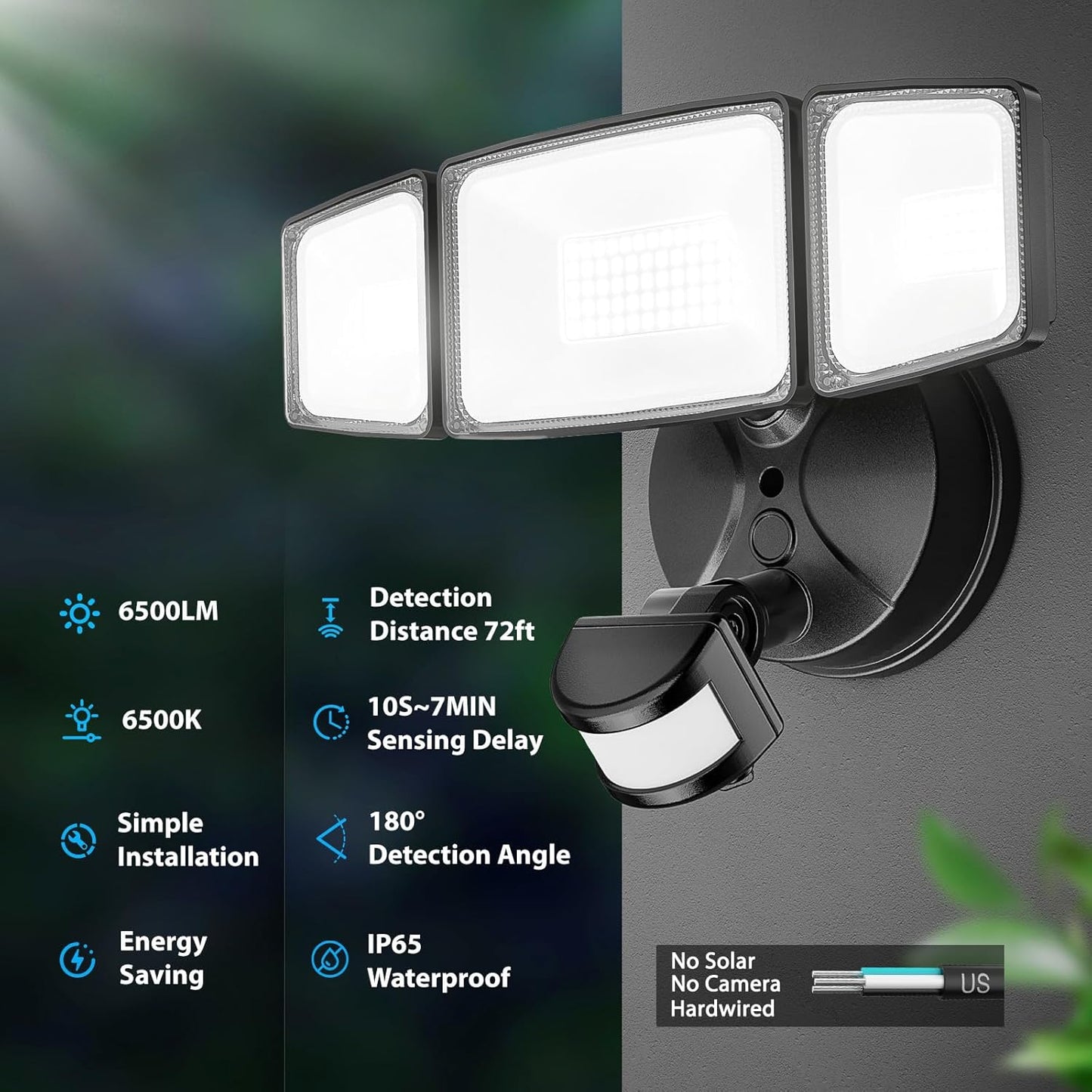 4 Pack 65W LED Motion Sensor Outdoor Lights, 6500LM 6500K IP65 Waterproof Security Lights Motion Outdoor Flood Lights Fixture Detection Detector for