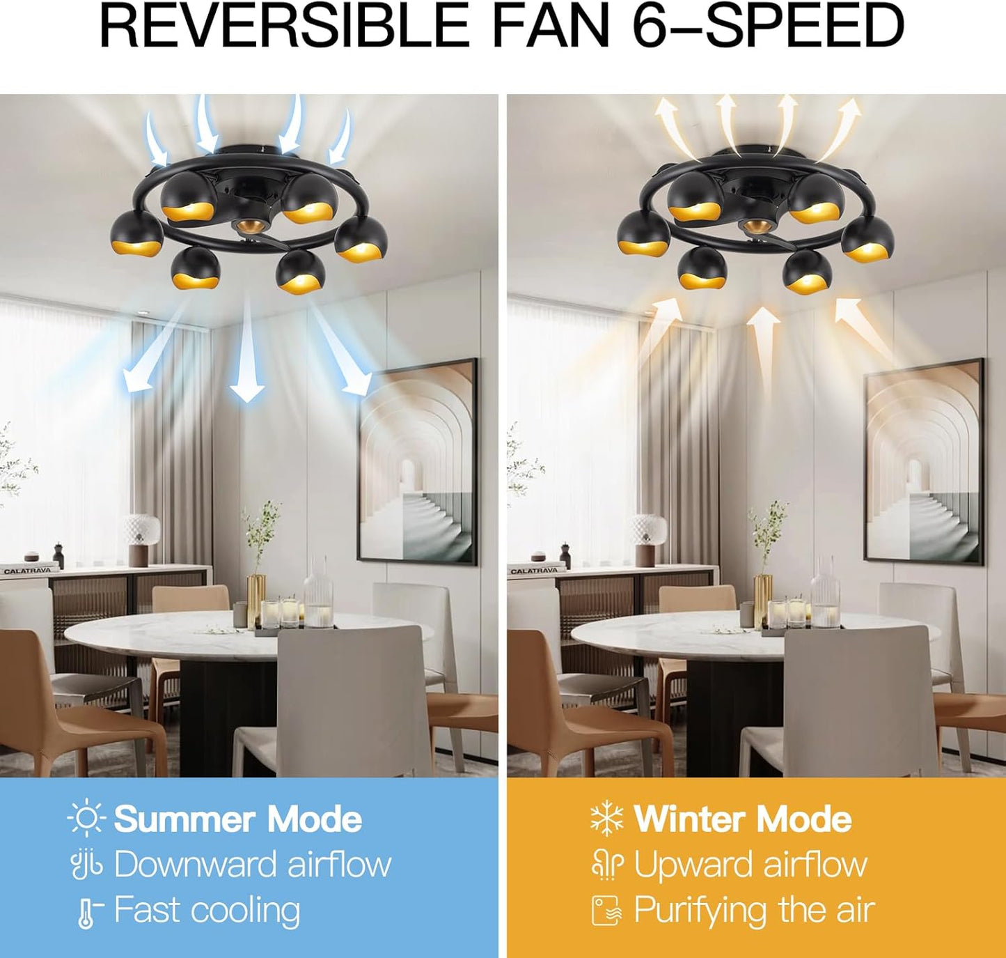 HLMRCHEN Ceiling Fans with Lights and Remote Black Low Profile Modern Flush Mount Small Bedroom Ceiling Fan for Kitchen Livin