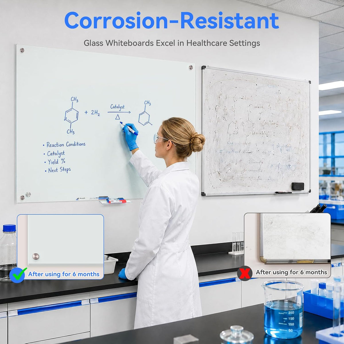 maxtek Magnetic Glass Whiteboard 48 x 36 in, Frameless Glass Board for Wall