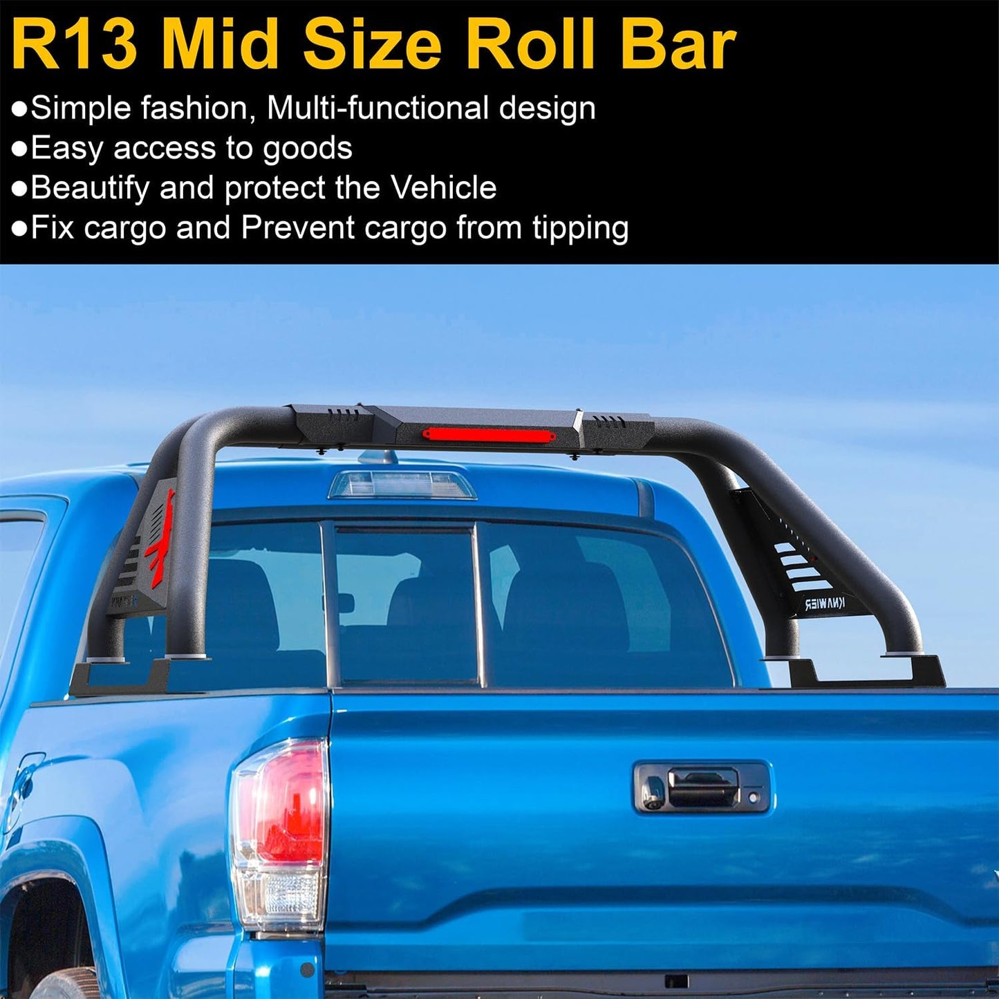 Roll Bar for Mid Size Pickup Truck, Adjustable Chase Rack Sport Bar Compatible with Tacoma/Gladiator/Frontier/Canyon/Ranger/Colorado,Light Mounts