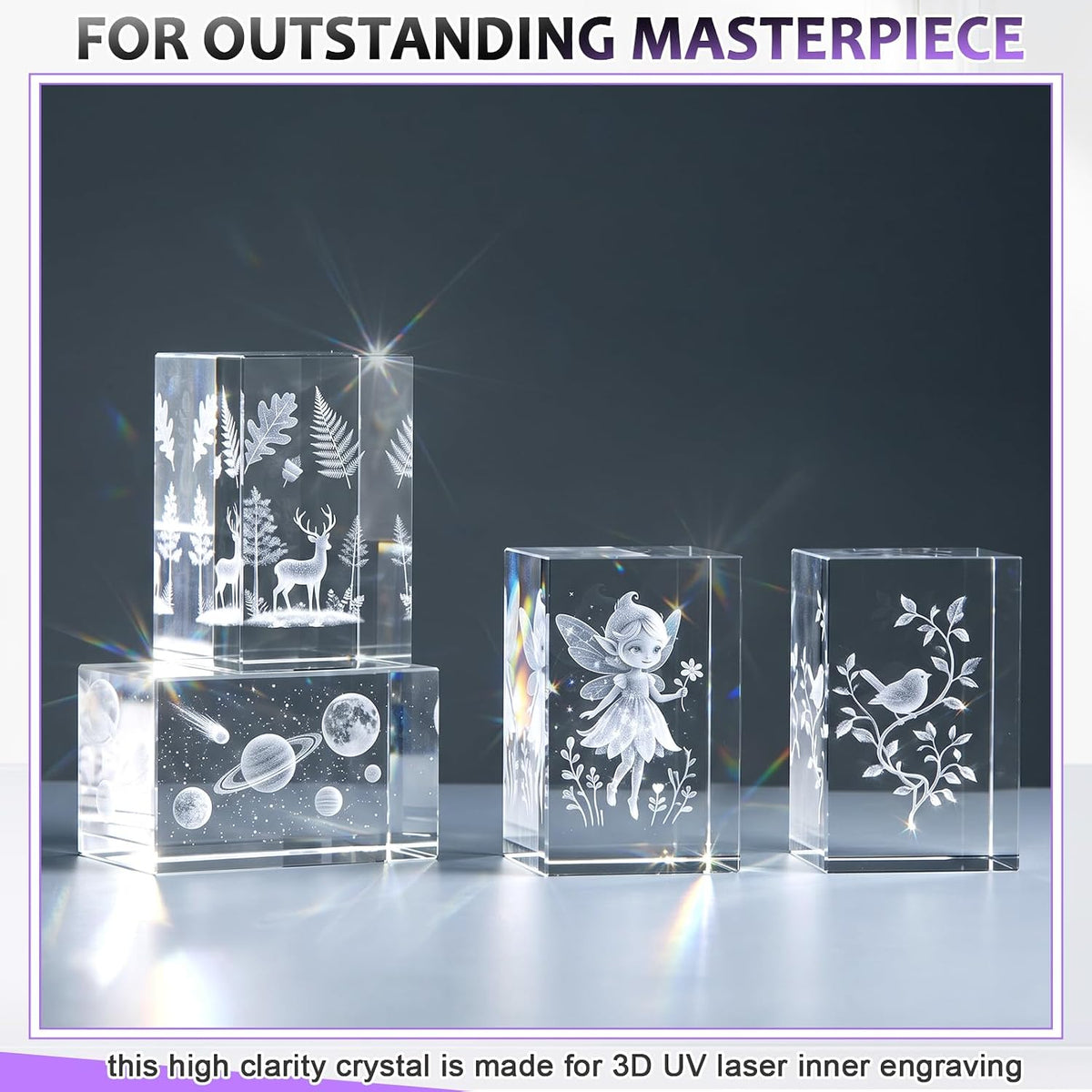 LOYIM 10 Packs Crystal Blanks for Laser Engraving, Rectangular, 50*50*80mm Rectangular 50*50*80mm