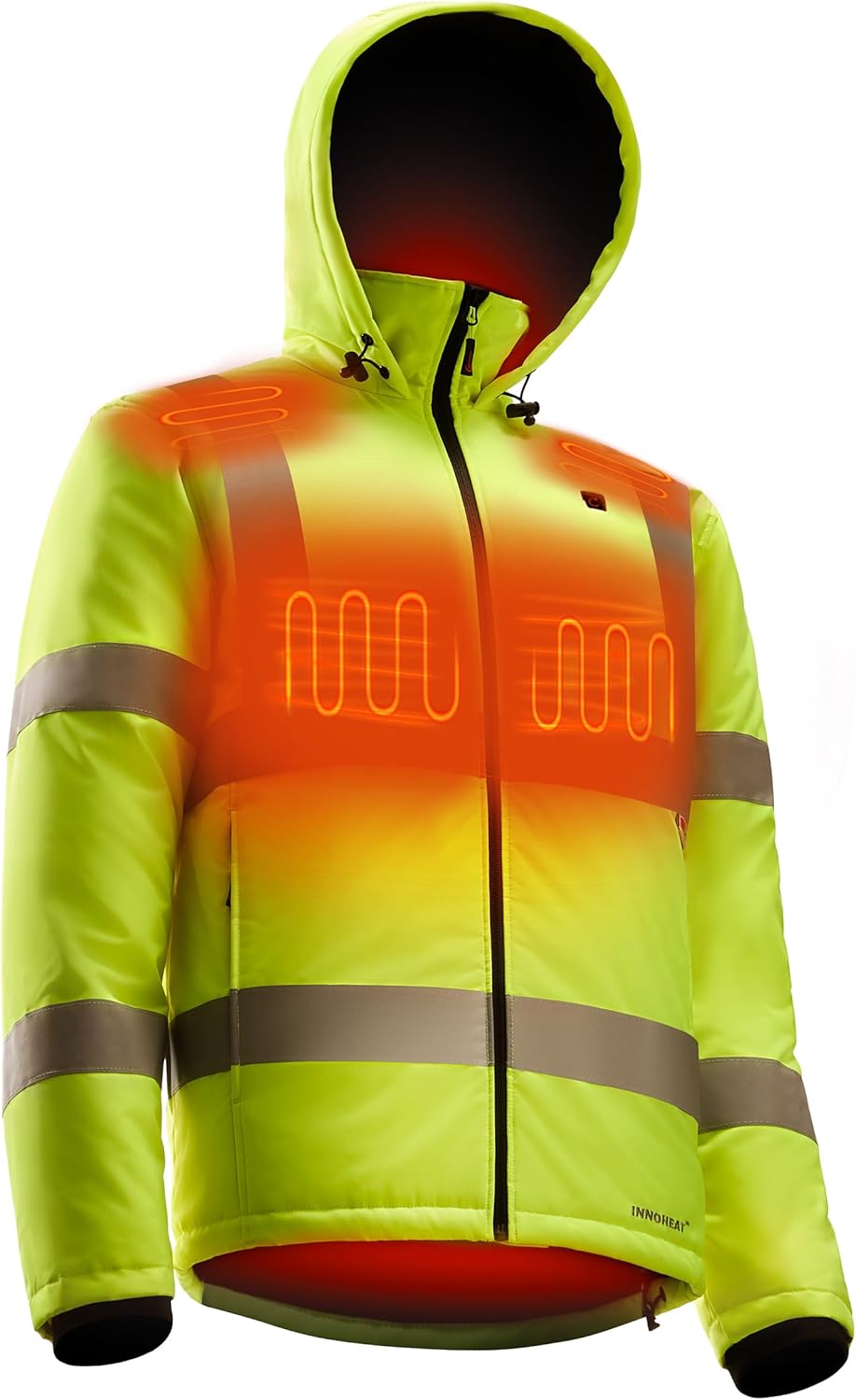 Heated Safety Jacket for Men with Battery, Class 3 Hi-Vis Waterproof Safety Coat with 3M Reflective Tape, Winter Safety Jackets, Heated High Vis