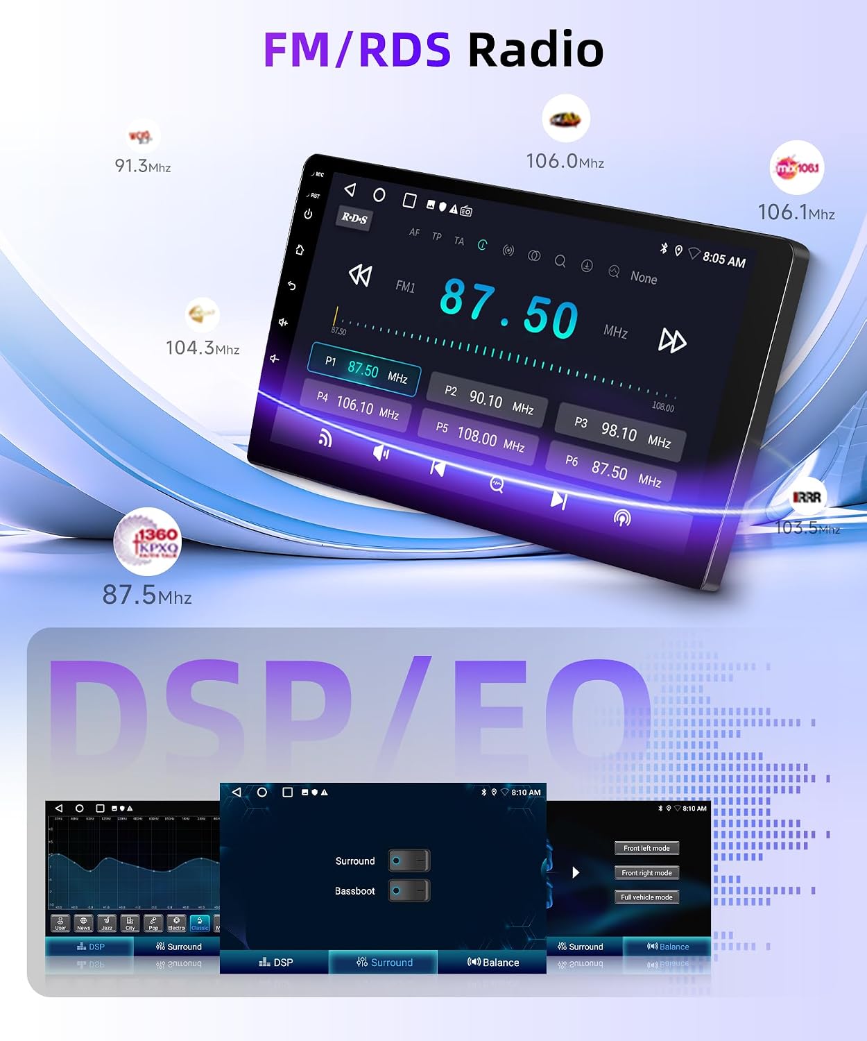 5Ghz WiFi Car Stereo Radio for Jeep Wrangler 2007-2016/Dodge Ram 2009–2012/chrysler Support Wireless Carplay Android Auto 9'' HD Screen with Android 15 GPS EQ Backup Camera FM/RDS Radio SWC 2G+64G