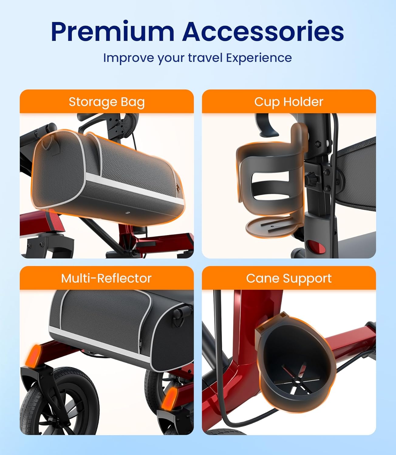 VOCIC Walker with Seat for Seniors, Z57 Outdoor Rollator Walker with 12" All Terrain Big Wheels