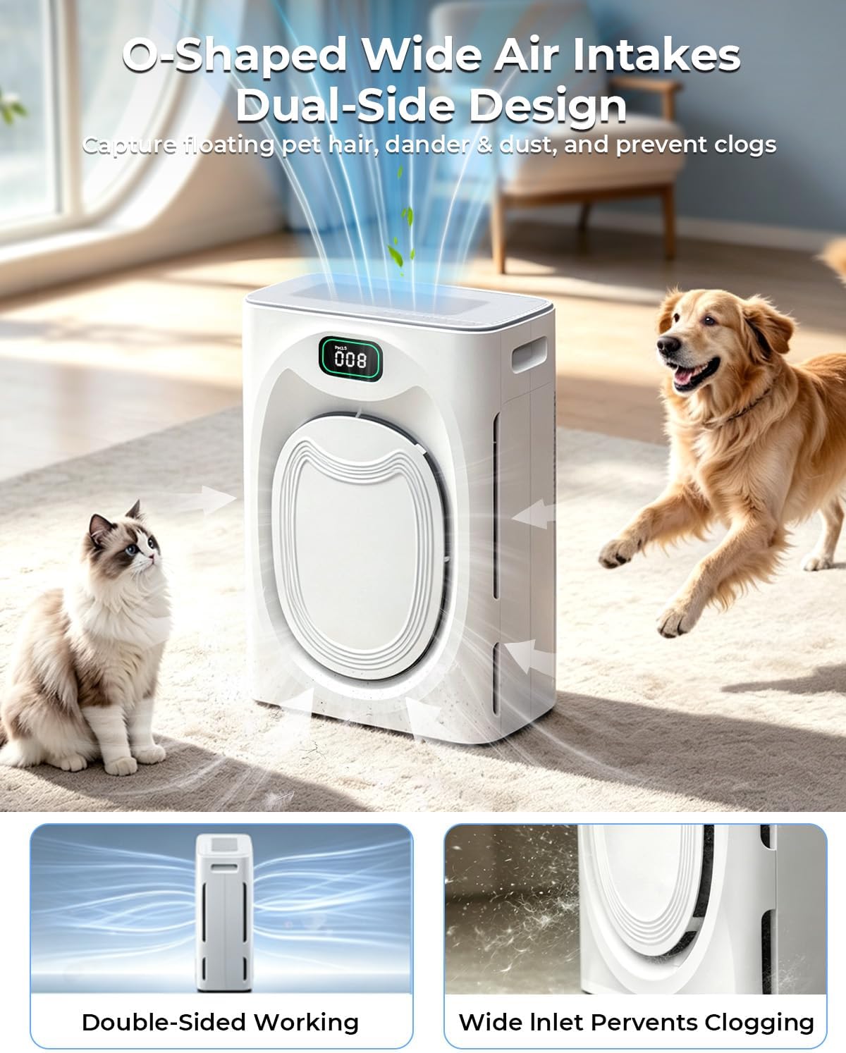 Pet Hair Air Purifier for Large Room Up to 2100 Ft²