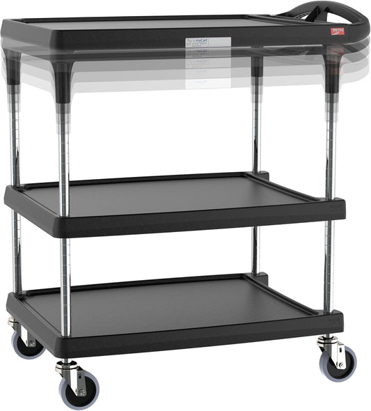 Utility Cart - Choose-Your-Height Adjustable Heavy Duty Rolling Cart for Home, Commercial and Industrial Use - 3-Shelf, 400 lbs Capacity - 23.9'