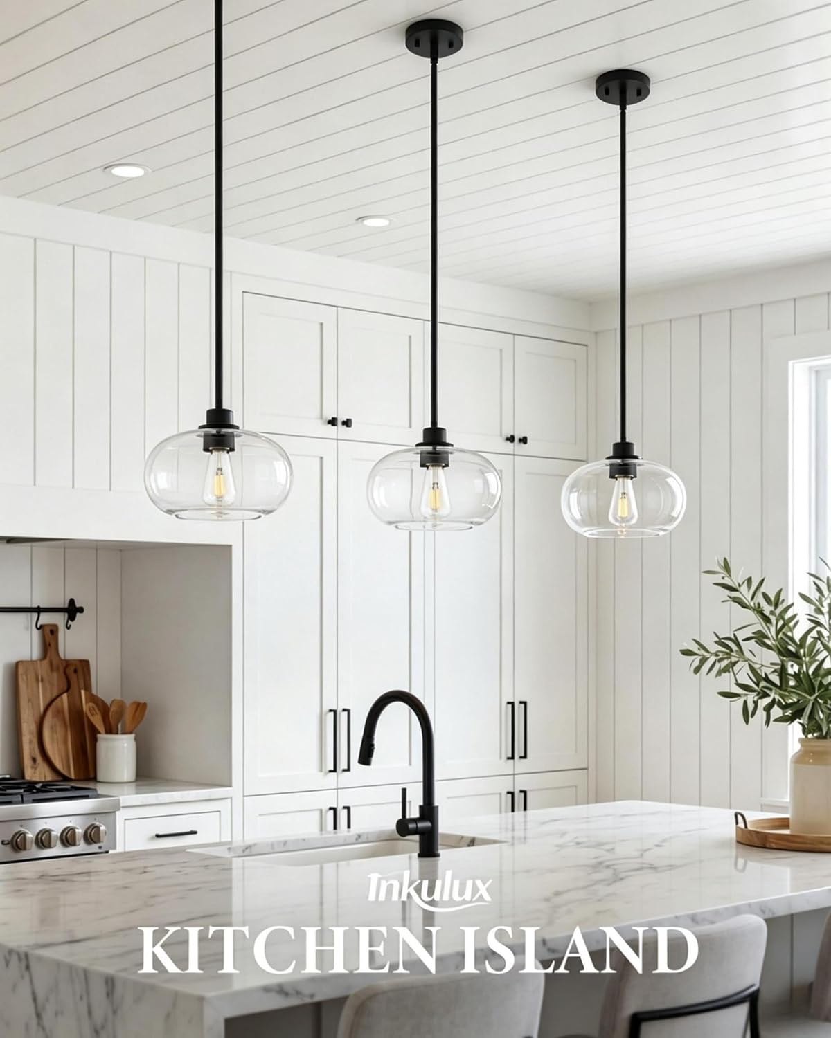 2-Pack Pendant Lights Kitchen Island, Matte Black, IN-Pl02-BK-2PK | 10-Inch Dia Kitchen Island Pendant Lights Set of 2, Round-Shaped Design, 42-Inch Adjustable Downrods, E26 Sockets; Hardwired.