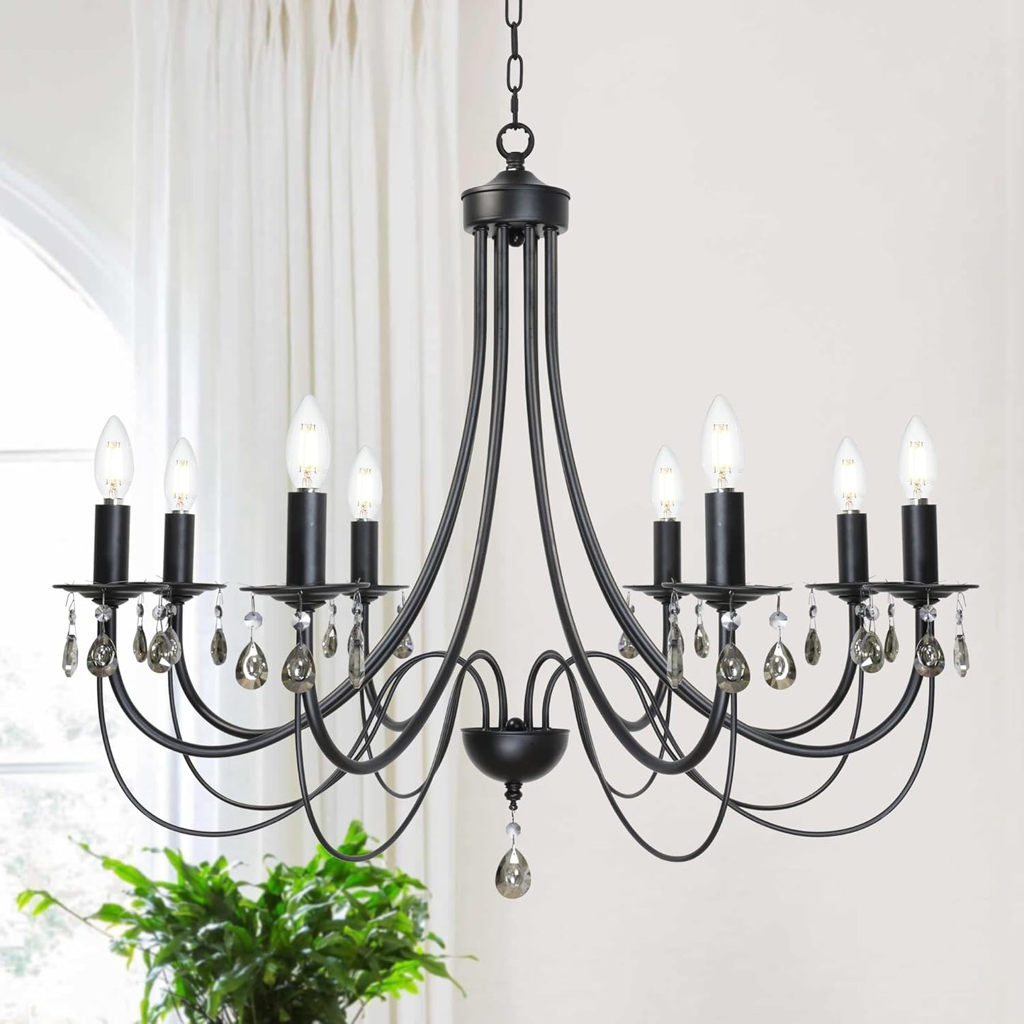 TODOLUZ 8-Lights Farmhouse Candle Chandeliers, Black Dining Room Pendant Lighting Over Table Ceiling Light Fixtures Hanging for Kitchen Island Foyer