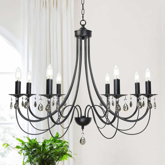 TODOLUZ 8-Lights Farmhouse Candle Chandeliers, Black Dining Room Pendant Lighting Over Table Ceiling Light Fixtures Hanging for Kitchen Island Foyer