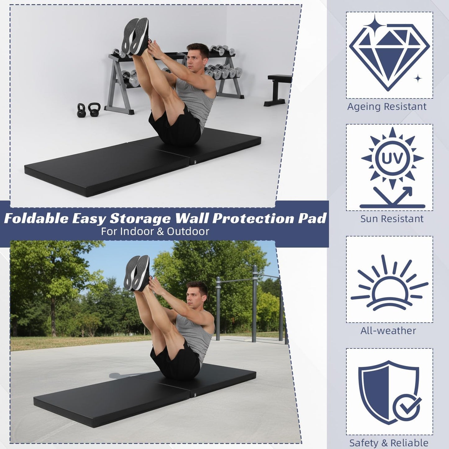 Wall Pads for Gym, 2" Thick Wall Cushion Padding Basketball Court Garage Wall Mount Protector, 60" L x 24" W Anti Collision Exercise Mats for Basement Taekwondo (Black)