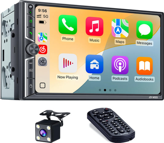 7" Double Din Car Stereo with Wireless CarPlay and Android Auto, Bluetooth 5.3, MirrorLink, HD Touchscreen, Backup Camera, FM/AM Car Radio