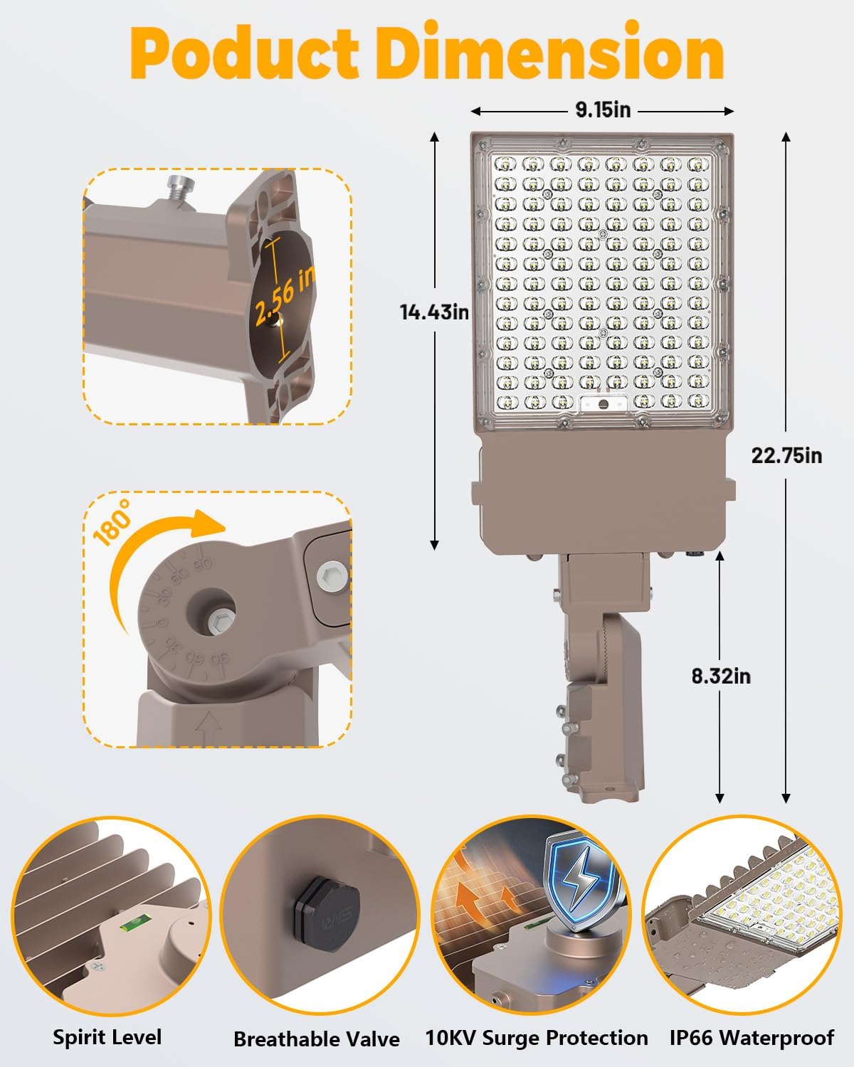 300W Parking Lot Light: 160lm/W 5000K Arm & Slip Fitter Mount LED Parking Lot Lights for Commercial - IP66 Waterproof Rating LED Pole Light for Parking Area with 48000LM 1PACK 300.0 Watts 1