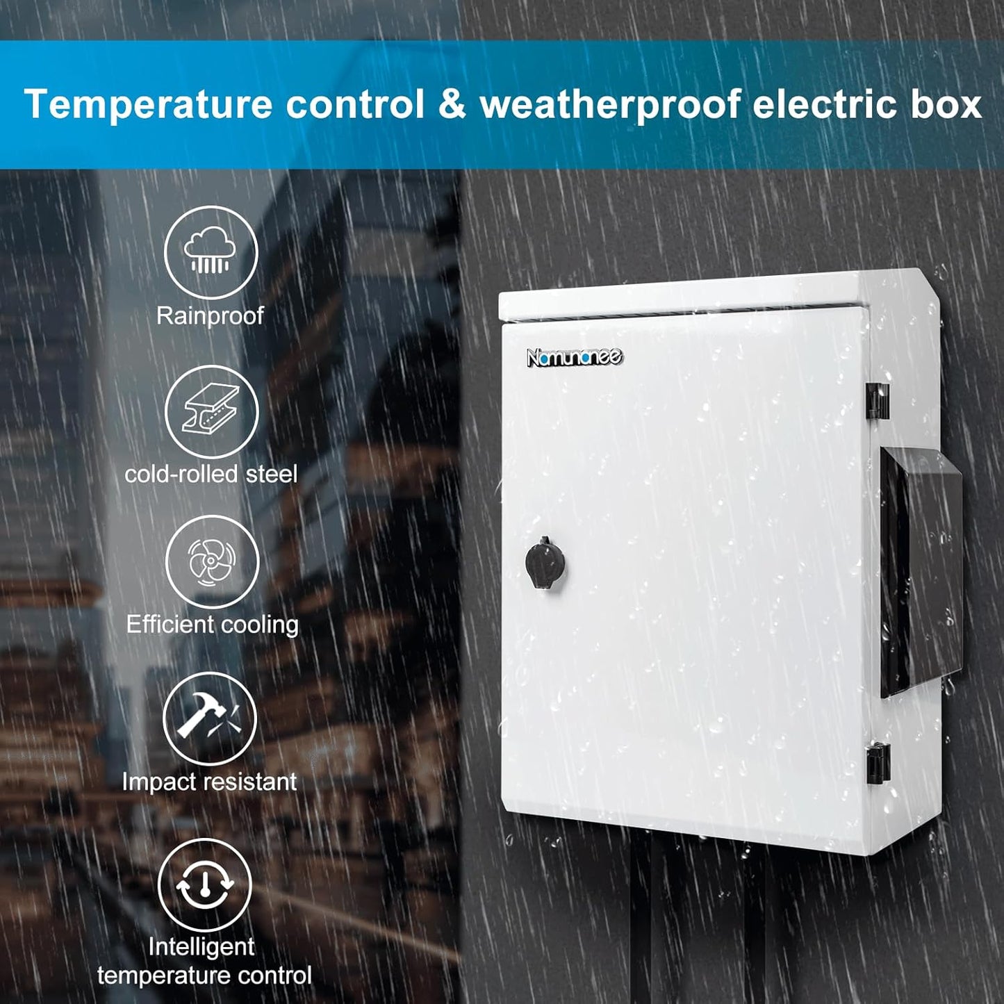 Outdoor Electrical Box with Thermostat and Fan, Cold-Rolled Steel Plate, Aluminum Alloy Back Beam, One-Piece Ventilation Design, IP65 Waterproof,