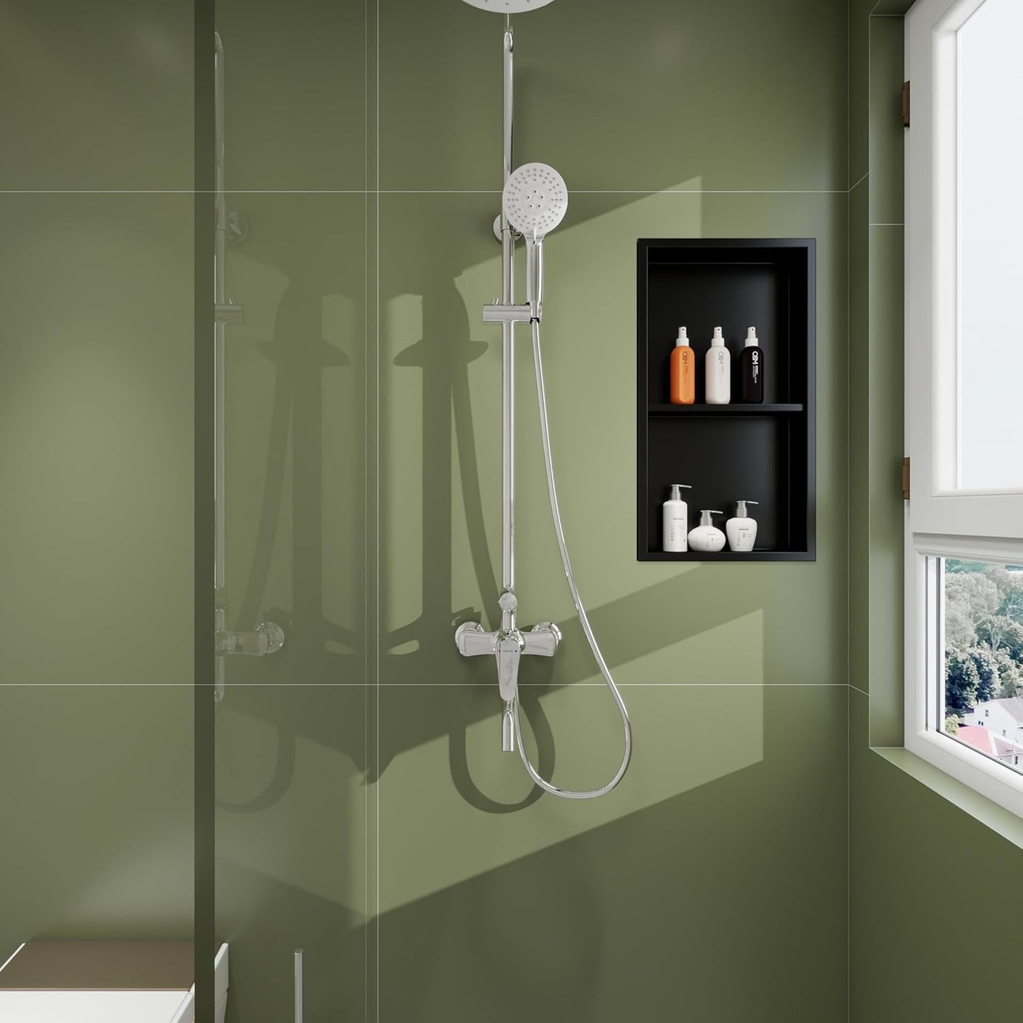 Fiberglass Shower Niche 12X24in No Tile Needed and Needed Tile All can Work Matte Black