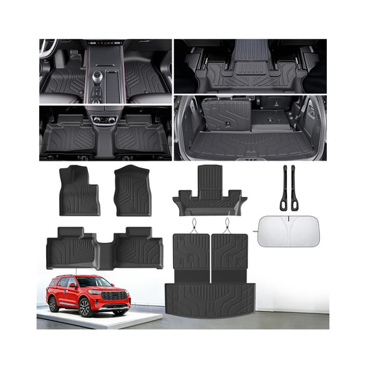 Floor Mats for Ford Explorer 2020-2026(6 Seater), All Weather TPE Floor Liners Custom Fit for Ford Explorer 2020 2021 2022 2023 2024 2025 2026, Waterproof Heavy Duty Anti-Slip Front & Rear Row Mats