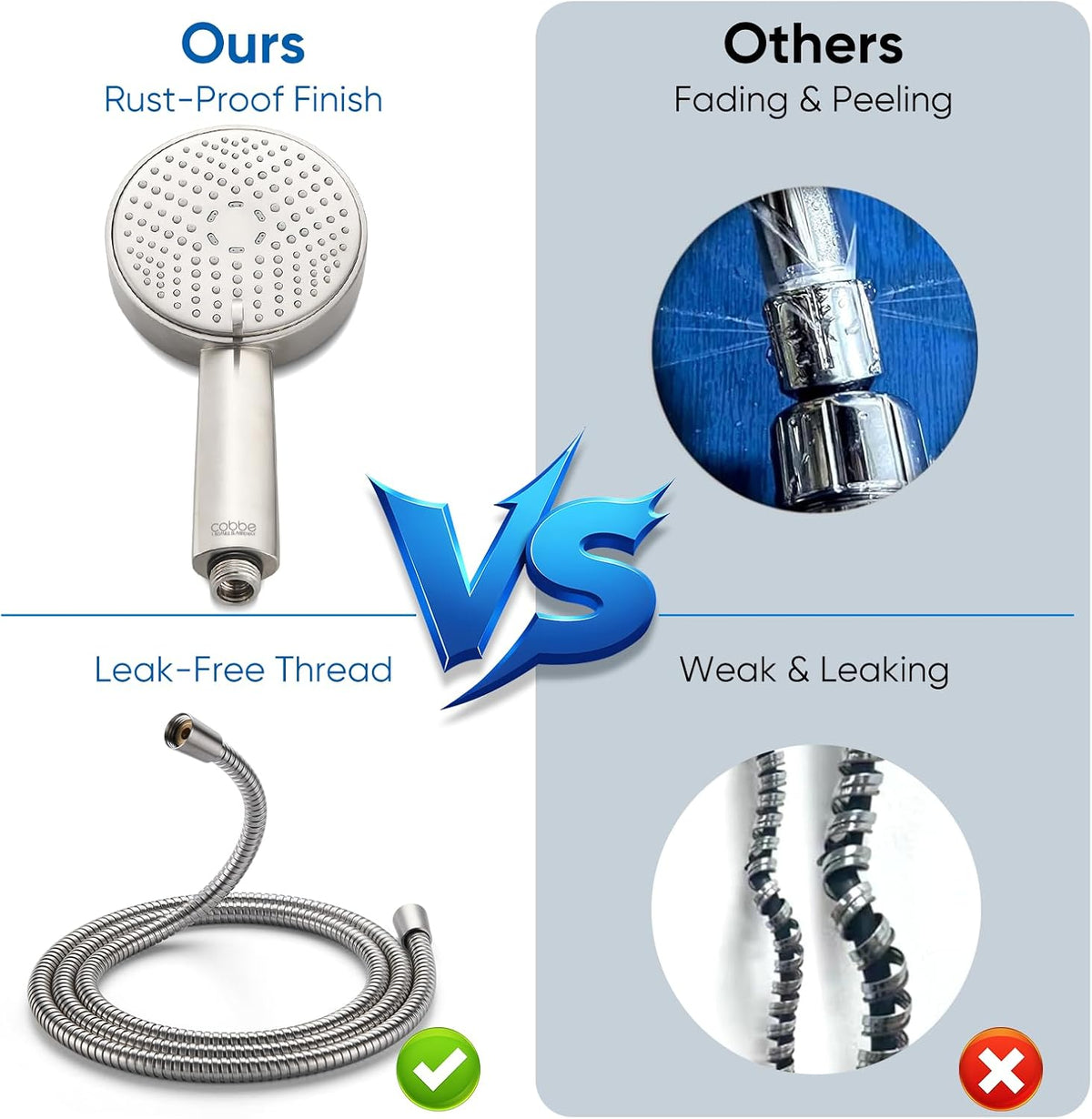 Cobbe® All Metal Handheld Shower Head, 3 Spray Settings, 1.8GPM
