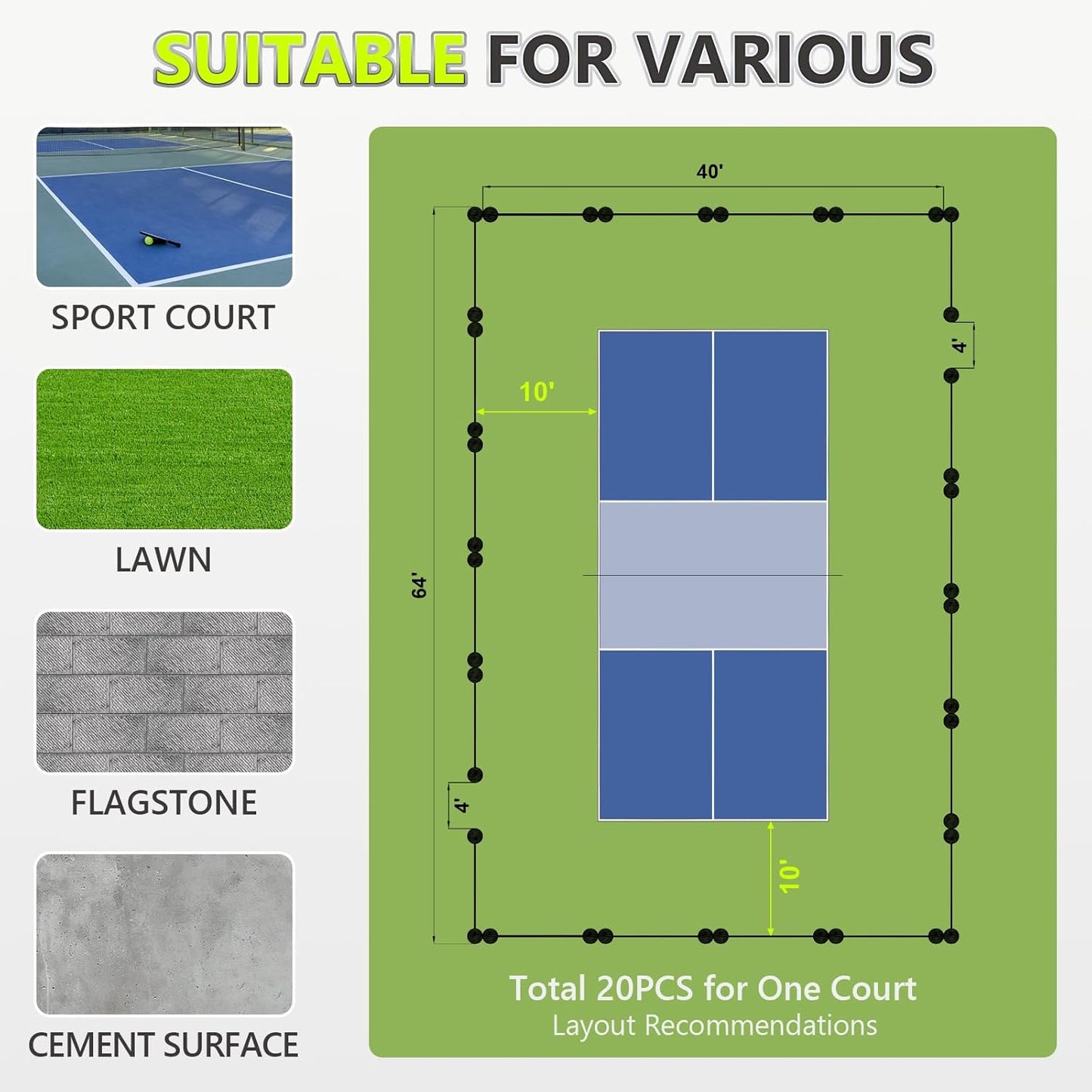 Pickleball Barrier 3 Pack, 10ft x 2.5ft Extra Large, Pickleball Court Dividers and Ball Blockers for Outdoor & Indoor
