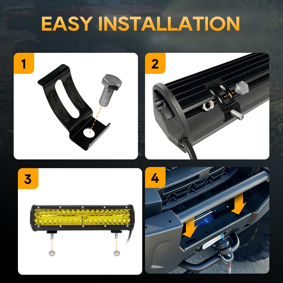 Front Bumper LED Light Bar for Polaris Ranger XP 1000 2025+, Amber Yellow