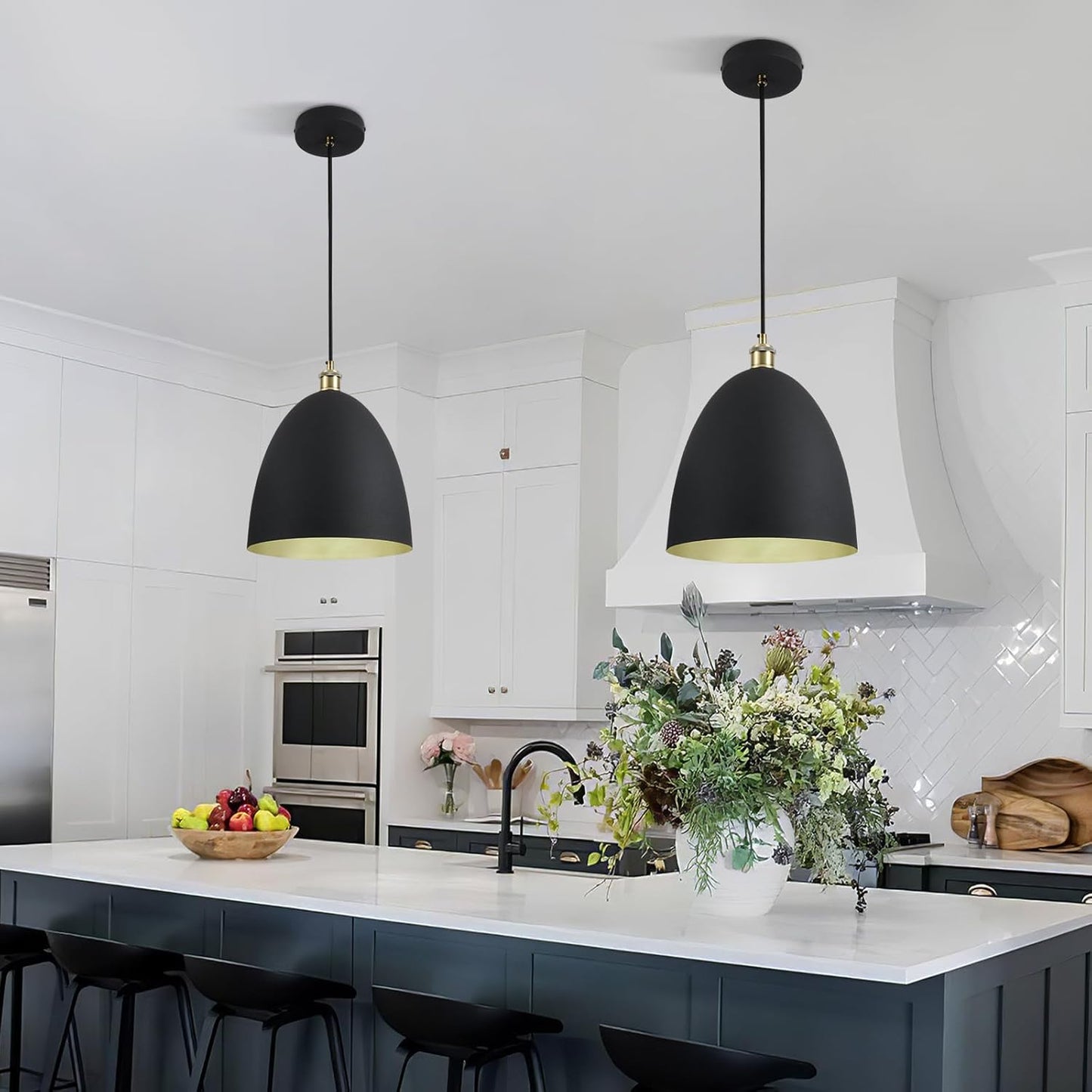 2 Pack 11.8' Diameter Modern Minimalist Black and Gold Pendant Lights - Suitable for a Variety of Styles and Scenes