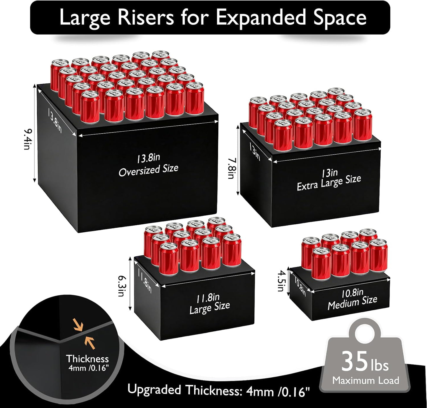 13.8" Extra Large White Risers, Large Size Acrylic Cube Display Nesting Risers, Food risers for buffet table, Black Risers for Catering Dessert Collectibles Jewelry Figures Show